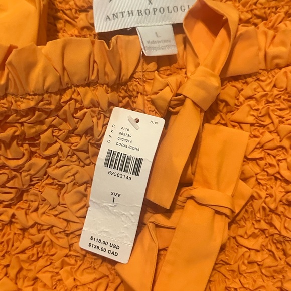Anthropologie Mare Mare Orange Smock Bow Tie Crop Top Blouse Flutter Sleeve NWT - Picture 5 of 6